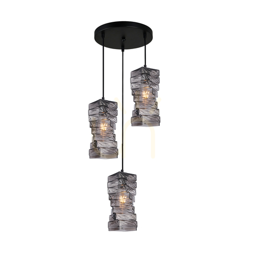 Kontrola Závěsná lampa Italux Altera 3xE27 černá kouřové sklo PND-3219-3A-BK-SG