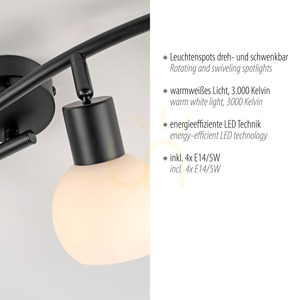 Stropní svítidlo LOKI vlnitá lišta 4xE14 LED v balení 3000K černé bílá stínidla 12154-18 Just Light small 3
