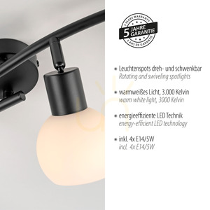 Stropní svítidlo LOKI vlnitá lišta 4xE14 LED v balení 3000K černé bílá stínidla 12154-18 Just Light small 4