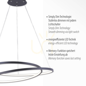 Závěsné svítidlo ROMAN 2472-18, černé, Ø 55 cm, LED 32 W, 2350 lm, 3000 K, stmívatelné Simply Dim small 3