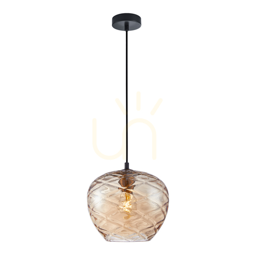 Kontrola Závěsná lampa Italux Bresco E27 černá jantarové sklo PND-3033-1-BRO-AMB