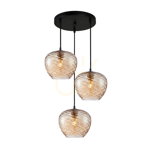Kontrola Závěsná lampa Italux Bresco 3xE27 černá jantarové sklo PND-3033-3A-BRO-AMB