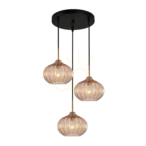 Kontrola Závěsná lampa Italux Pansol 3xE27 zlatá jantarové sklo PND-2940-3AS-BRO-AMB