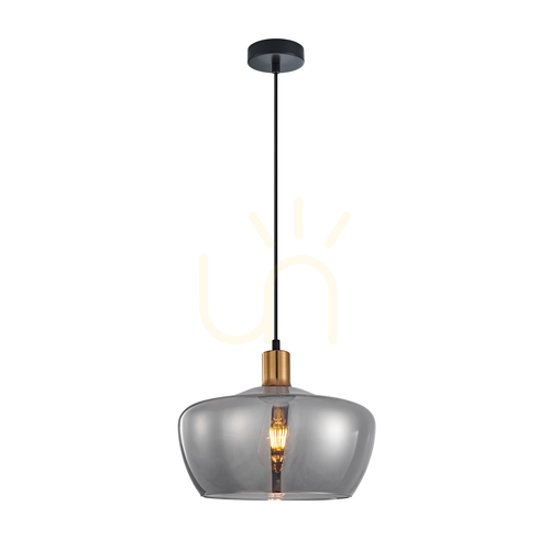 Kontrola Závěsná lampa Italux Parola kouřové sklo zlatá E27 PND-3636-1-BRO-SG