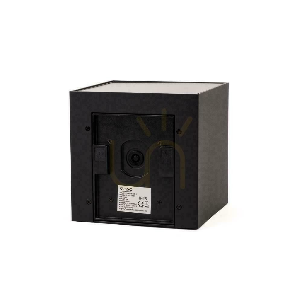 Zobrazit Solární nástěnné svítidlo V-TAC 9 W LED COB, s nastavitelným úhlem svícení, černé čtvercové, 15 × 15 cm, IP65, VT-11109, 4000 K, 860 lm Solární nástěnné svítidlo V-TAC 9 W LED COB, s nastavitelným úhlem svícení, černé čtvercové, 15 × 15 cm, IP65, VT-11109, 4000 K, 860 lm