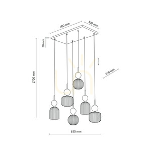 Bílé závěsné svítidlo Sophia Cognac, 6 žárovek Xe14 small 11