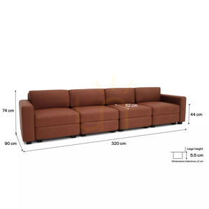 Modulární čtyřmístná pohovka GRACIA – barva terakota od City Sofa small 4