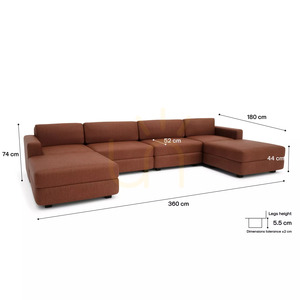 Modulární pohovka GRACIA – ve tvaru písmene U, 180 x 360 x 180 cm – terakotová barva od City Sofa small 4