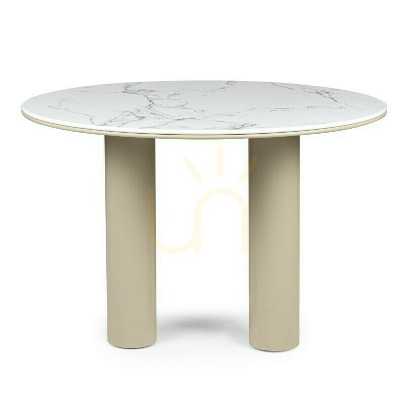BEJRO Dining Table, 120 cm, round, dark beige, Nova Nook marble