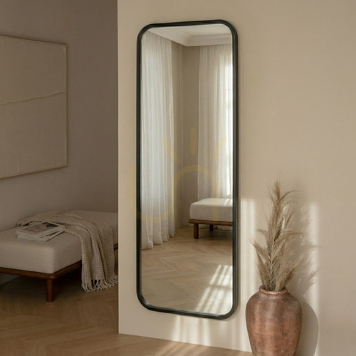 Kontrola Nástěnné zrcadlo SIMPLE II v dřevěném rámu, 60 x 160 cm, obdélníkové se zaoblenými hranami, černé, Nova Nook