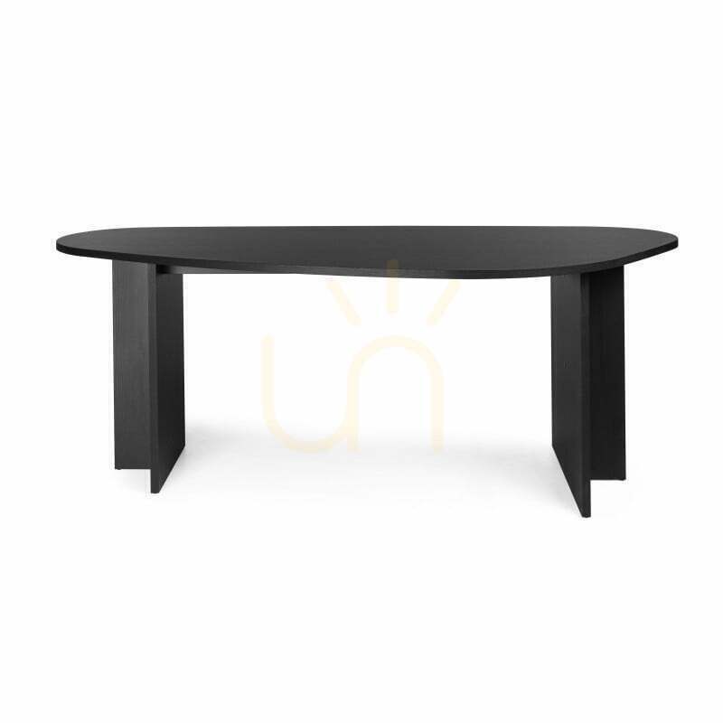 Stůl ZEV, výška 200 cm, s nepravidelnou deskou, černý s viditelnou strukturou dřeva (Nova Nook)