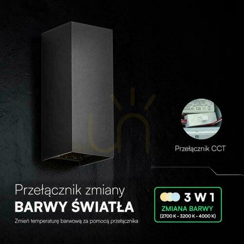 Kontrola Nástěnné svítidlo V-TAC 10 W LED COB, černé, IP65, nastavení barevné teploty CCT VT-120112-B 2700 K–3200 K–4000 K 1250 lm