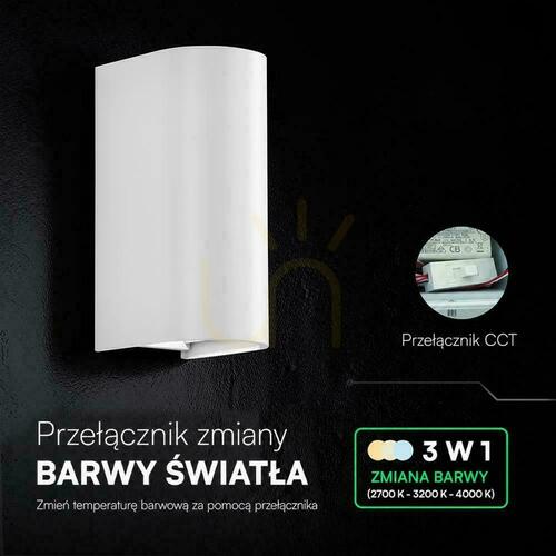 Kontrola Nástěnné svítidlo V-TAC 10 W LED COB, bílé, IP65, nastavitelná teplota barev (VT-120113), 2700 K–3200 K–4000 K, 1250 lm