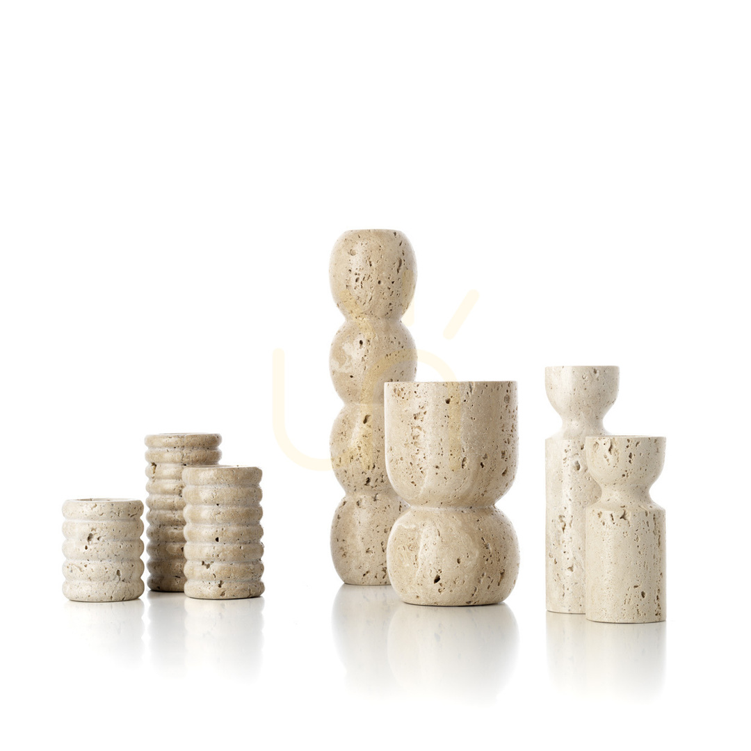 Pohled Svíčka BAZAR BIZAR Travertine Ripple béžová kámen velikost M Svíčka BAZAR BIZAR Travertine Ripple béžová kámen velikost M