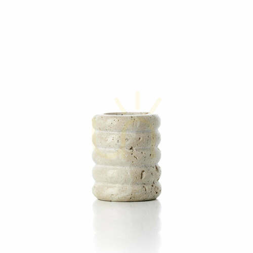 Kontrola Svícen na čajovou svíčku Bazar Bizar Travertine Ripple S, béžový travertin, 6,3 × 6,3 × 7,5 cm