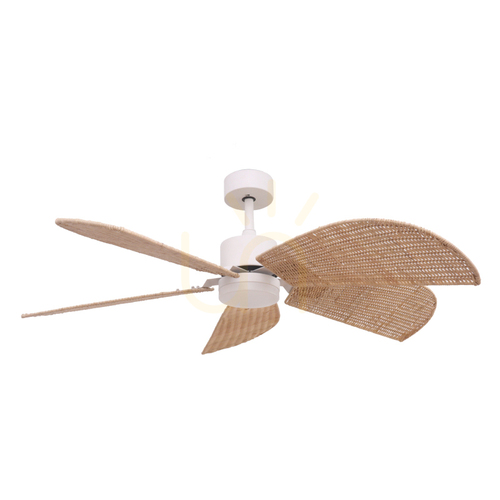 Kontrola Stropní ventilátor s LED osvětlením 15 W, 3000 K–4000 K–6500 K, bílý kov – bambus, ZAMBELIS