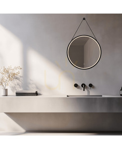 Koupelnové zrcadlo kulaté Ø60 cm s LED podsvícením 15 W na pásku, dotykové stmívání, 3000/4000 K, IP44, černé matné, Zambelis 25387 small 1