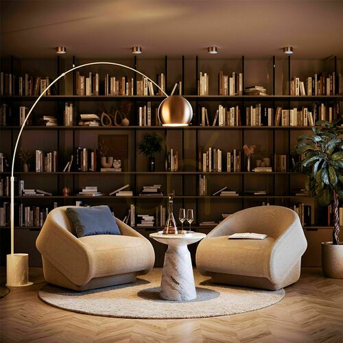 Kontrola Podlahová oblouková lampa s.luce Ball bílá mramorová, moderní, E27