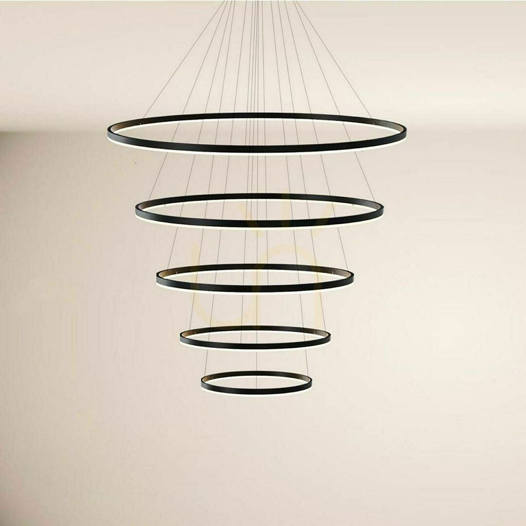 Pohled Závěsné svítidlo s.luce Ring 5 LED zlaté kruhy 120 cm, stmívatelné Závěsné svítidlo s.luce Ring 5 LED zlaté kruhy 120 cm, stmívatelné