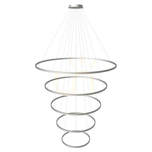 Kontrola LED lustr s.luce Ring, 5 kruhů hliník Ø 150–60 cm, stmívatelný 3000 K