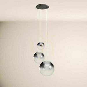 Závěsné svítidlo s.luce Orb se 3 skleněnými koulemi Ø20/30/40 cm, kouřové přechodové sklo, černé zavěšení small 15