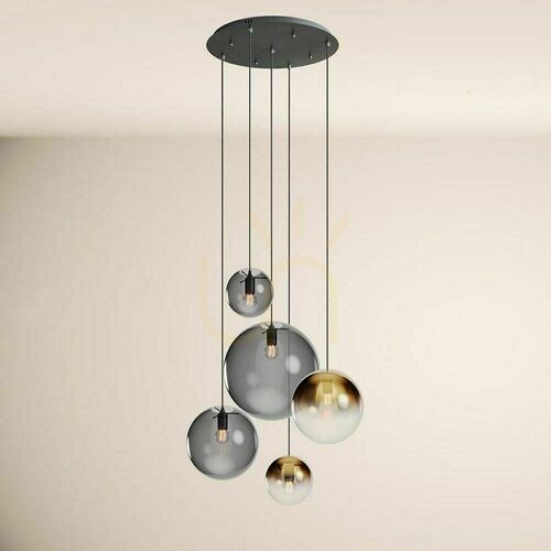 Kontrola Závěsné svítidlo s.luce Orb Modular 5xE27, skleněné koule se zlatým přechodem a kouřové, černý baldachýn