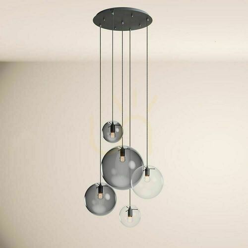 Kontrola Závěsný lustr s.luce Orb, 5 světel, kouřové a čiré sklo, E27