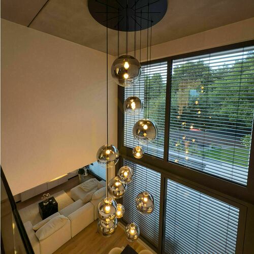 Kontrola Lustr s.luce Orb černý skleněný kovový 12bodový modulární moderní