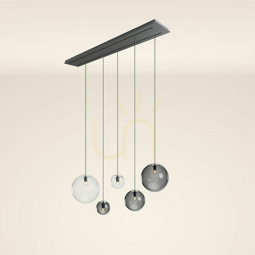 Pohled Lustr s.luce Orb 5 ramen, kouřové sklo, 2 řady, 160 cm Lustr s.luce Orb 5 ramen, kouřové sklo, 2 řady, 160 cm