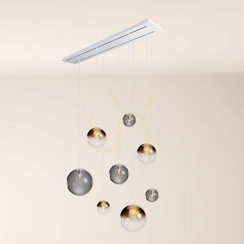 Kontrola Lustr s.luce Orb zlatý skleněný 8 světel, 2 řady, 160 cm