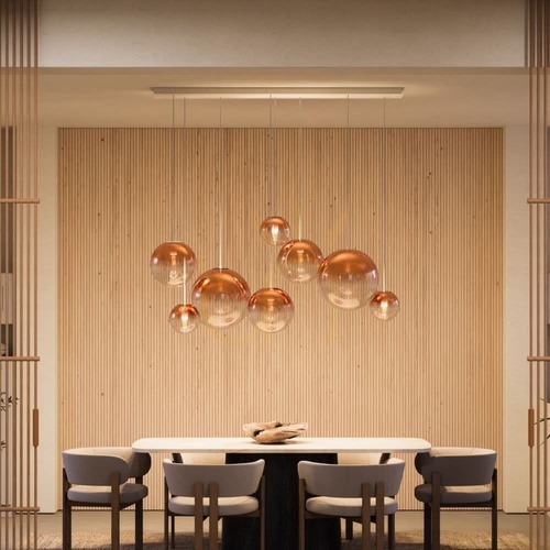 Kontrola Lustr s.luce Orb s 8 světly, měděné přechodové sklo, bílé zavěšení, 160 cm