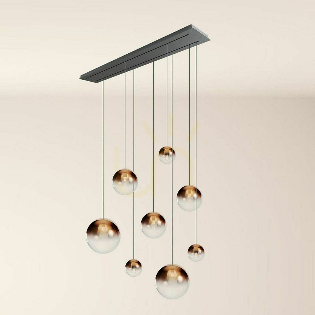 Pohled Lustr s.luce Orb 8x E27 sklo/kov zlatý 160 cm, 2 řady Lustr s.luce Orb 8x E27 sklo/kov zlatý 160 cm, 2 řady