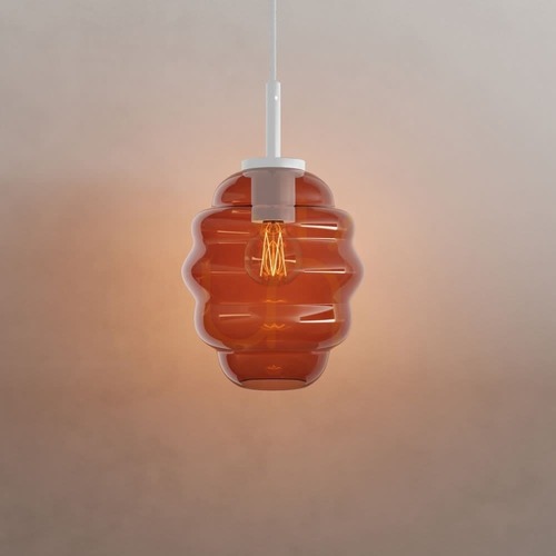 Kontrola Závěsné svítidlo s.luce Echos 189004 koňakové sklo Ø18 cm E27 bílý kabel 500 cm