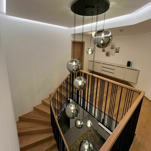 Kontrola Lustr s.luce Orb skleněná koule 40 cm zakouřená, černé zavěšení, E27