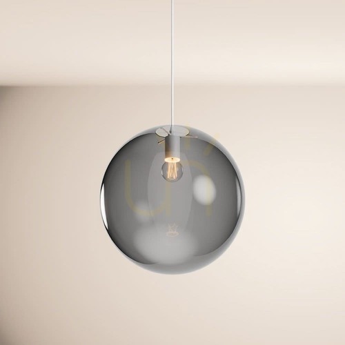 Kontrola Závěsné svítidlo s.luce Orb, koule z kouřového skla Ø 40 cm, bílý závěs 150 cm, E27