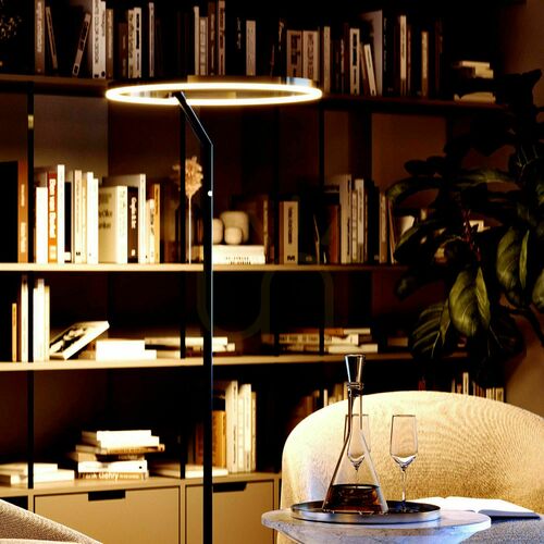 Kontrola Stojací LED lampa s.luce Ring černá Ø 60 cm s dotykovým stmívačem