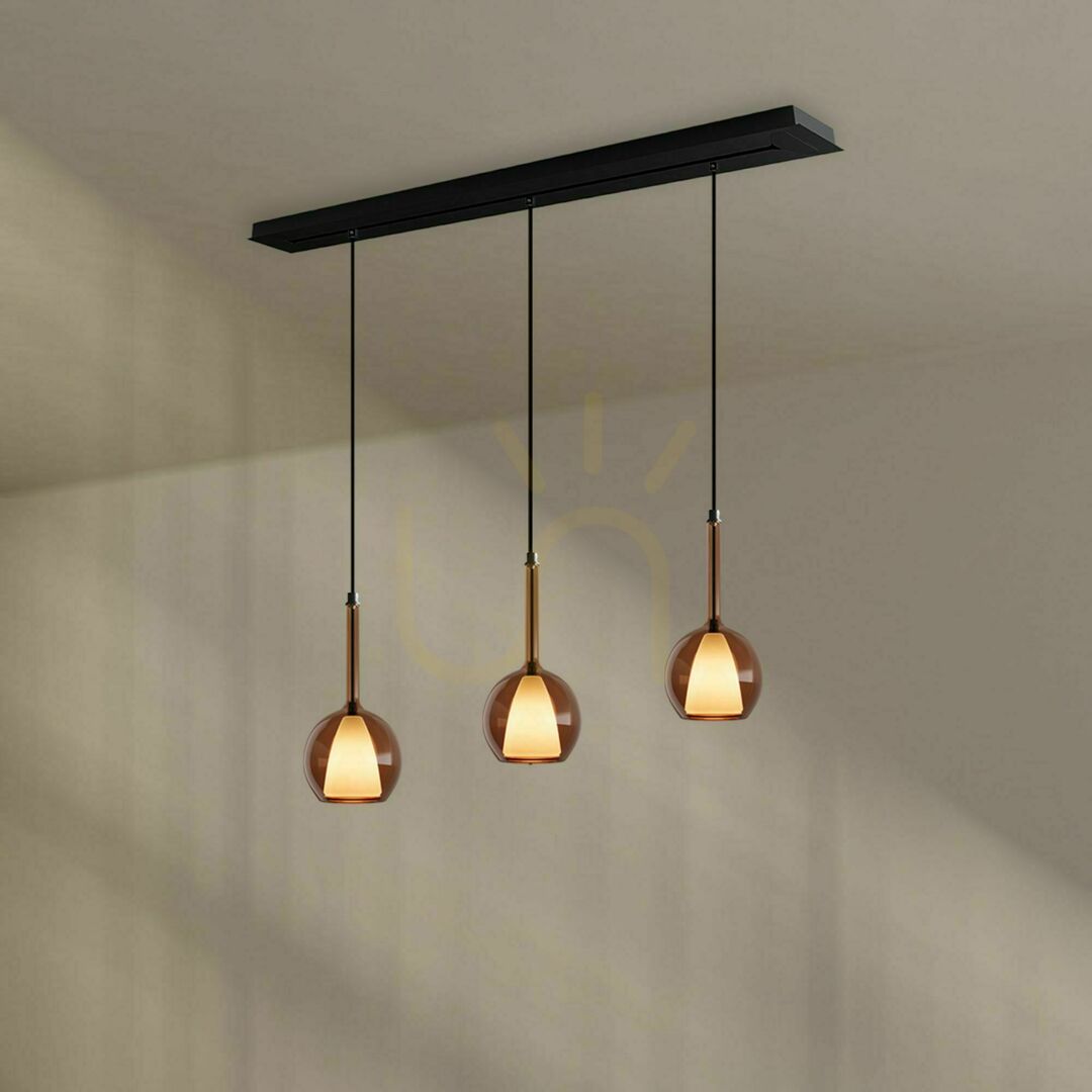 Pohled Závěsné svítidlo s.luce Belluna 3xE14 hnědé sklo, kov, 120 cm Závěsné svítidlo s.luce Belluna 3xE14 hnědé sklo, kov, 120 cm
