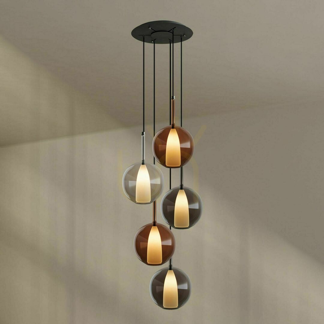 Pohled Lustr s.luce Belluna 5x E27 hnědý sklo kov Ø60 cm Lustr s.luce Belluna 5x E27 hnědý sklo kov Ø60 cm