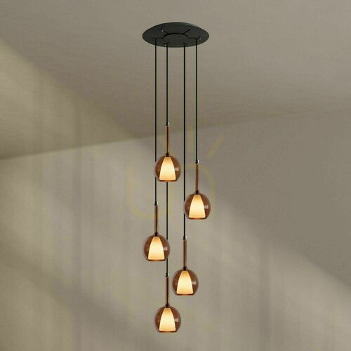 Kontrola Lustr s.luce Belluna 5 světel, sklo a kov, vícebarevný, Ø 60 cm