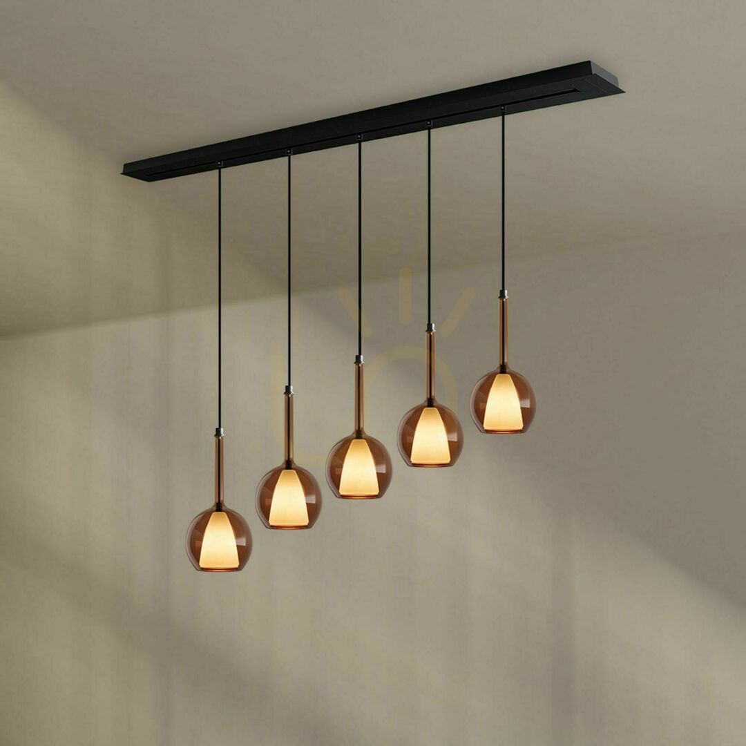 Kontrola Lustr s.luce Belluna 5 světel hnědý sklo kov 160 cm nad jídelní stůl Lustr s.luce Belluna 5 světel hnědý sklo kov 160 cm nad jídelní stůl
