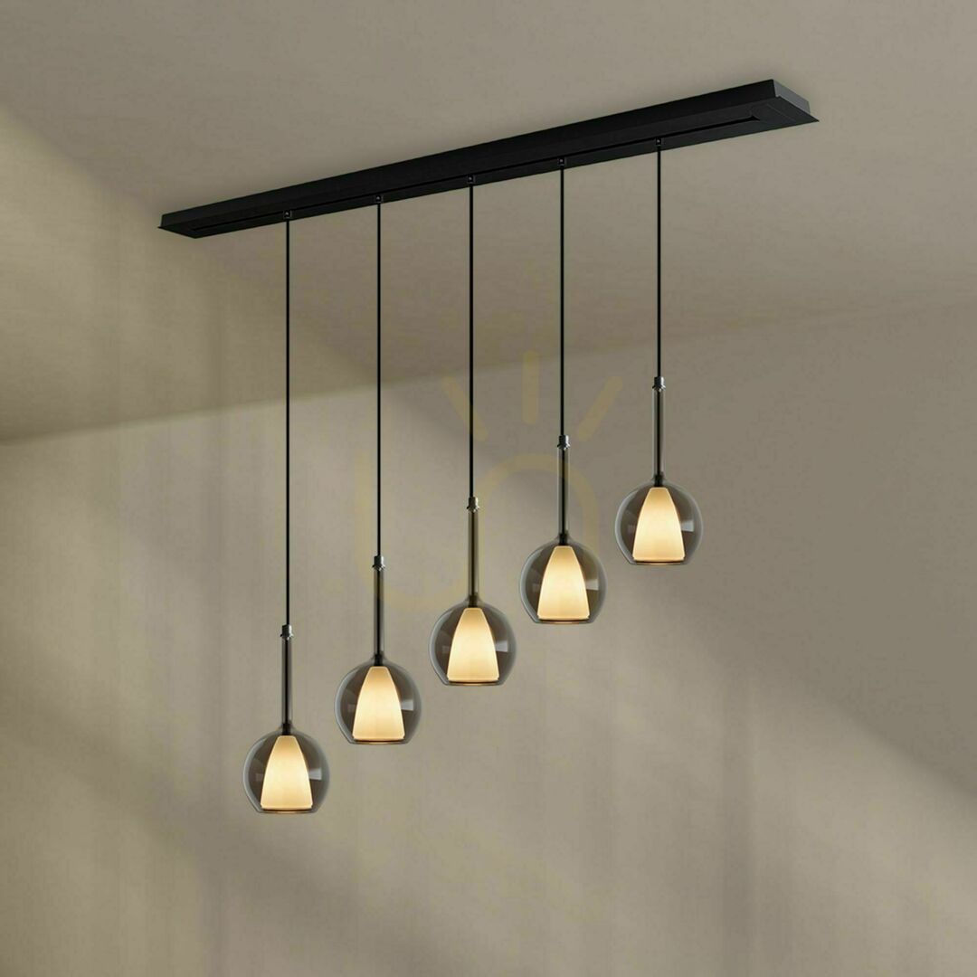 Pohled Závěsné svítidlo s.luce Belluna 5x E27 sklo transparentní 160 cm pro jídelní stůl Závěsné svítidlo s.luce Belluna 5x E27 sklo transparentní 160 cm pro jídelní stůl