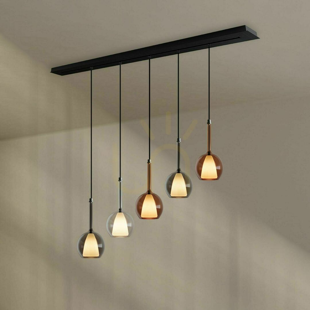 Zobrazit Závěsné svítidlo s.luce Belluna 5x E27 sklo transparentní 160 cm pro jídelní stůl Závěsné svítidlo s.luce Belluna 5x E27 sklo transparentní 160 cm pro jídelní stůl
