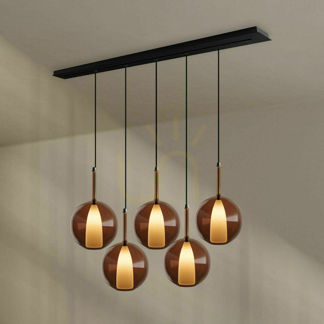 Zobrazit Závěsné svítidlo s.luce Belluna 5x E27 sklo transparentní 160 cm pro jídelní stůl Závěsné svítidlo s.luce Belluna 5x E27 sklo transparentní 160 cm pro jídelní stůl