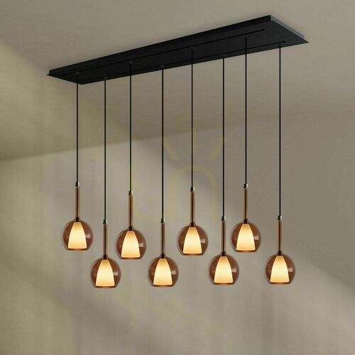 Kontrola Závěsné svítidlo s.luce Belluna, 8×E14, hnědá skleněná stínidla Ø 14 cm, černá stropní základna 160 cm