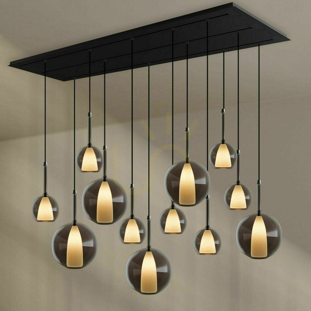 Pohled Lustr s.luce Belluna 12ramenný, sklo, průhledný, minimalistický, 200 cm Lustr s.luce Belluna 12ramenný, sklo, průhledný, minimalistický, 200 cm