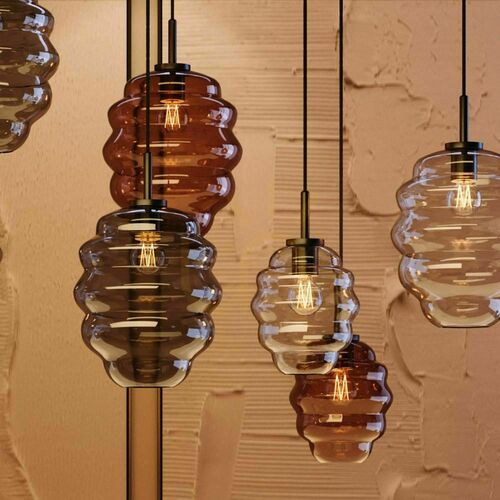 Kontrola Lustr s.luce Echos 5ramenný hnědý sklo kov Ø 18/25 cm