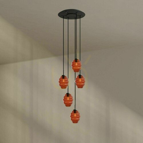 Kontrola Lustr s.luce Echos 5x E27 hnědý sklo kov 60 cm regulovatelný