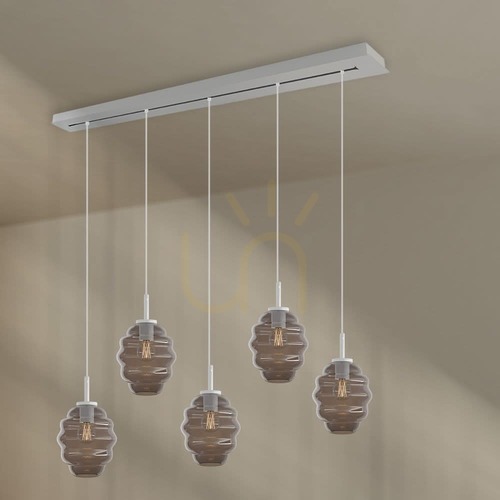 Kontrola Závěsné svítidlo s.luce Echos 5xE27 kouřové sklo Ø18 cm bílá lišta 160 cm