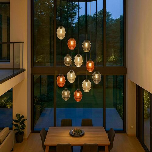 Kontrola Lustr s.luce Echos 12ramenný hnědý sklo/kov Ø 80 cm