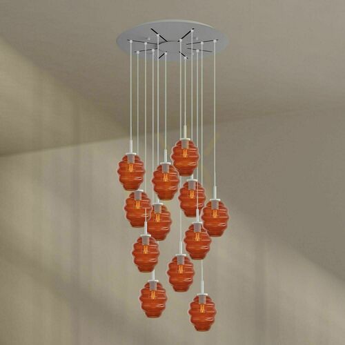 Kontrola Lustr s.luce Echos 12ramenný hnědý sklo-kov 80 cm, bílé zavěšení